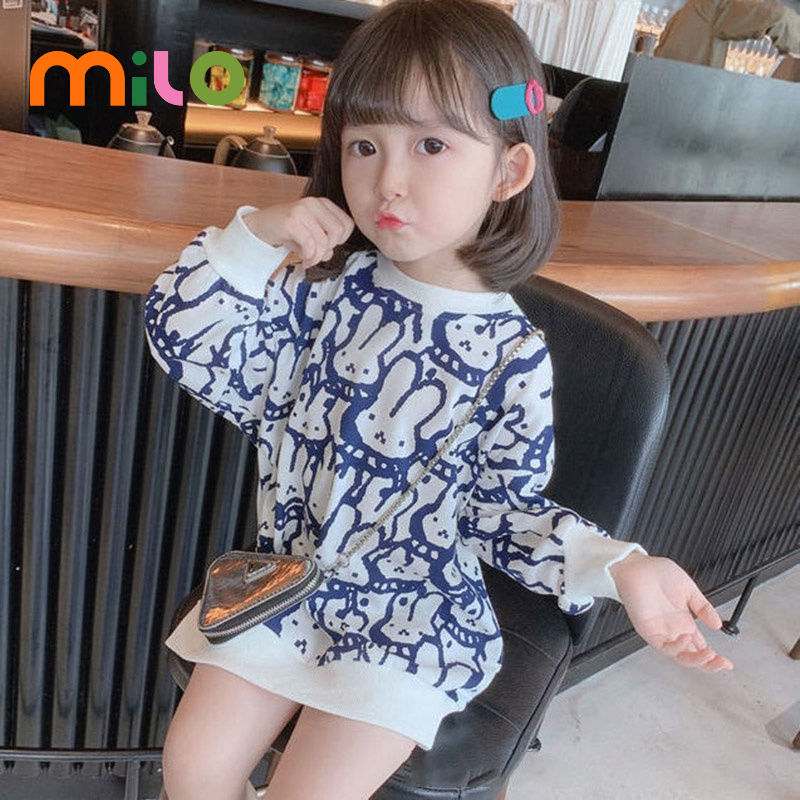 Milo Đầm sweater In Họa Tiết Hoạt Hình Phong Cách Hàn Quốc Thời Trang Cho Bé Gái