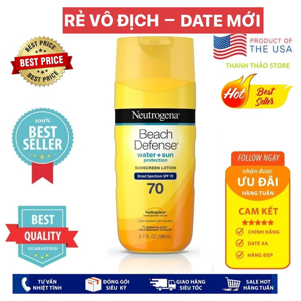 Kem chống nắng Neutrogena Beach defense sunscreen lotion Spectrum SPF 70 198ml