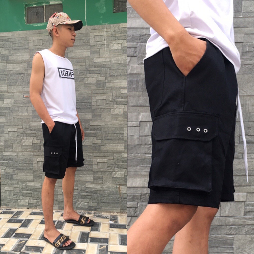 [ HÀNG HOT 2021 ] Quần short nam túi hộp đen - Quần đùi Kaki phối khuyên Unisex