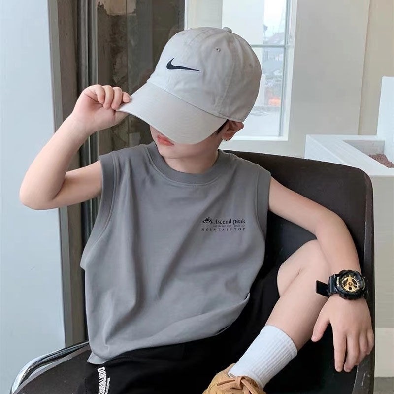 Áo Thun Sát Nách Vải Cotton Dáng Rộng In Họa Tiết Đơn Giản Kiểu Hàn Quốc Cho Bé