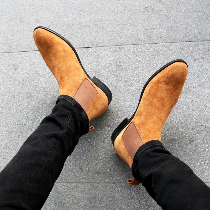 [ Cải tiến chun thẳng ] Chelsea Boot nam da lộn, giày bot nam