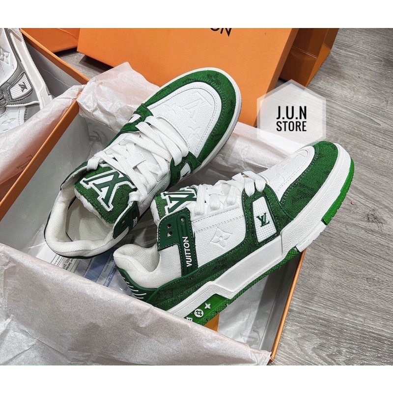 GIÀY L.V TRAINER SNEAKER GREEN WHITE LAI AU