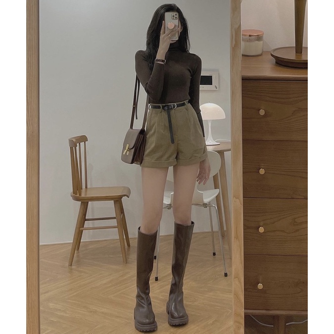 Quần Short Lưng Cao Vải Nhung sẵn 3 màu