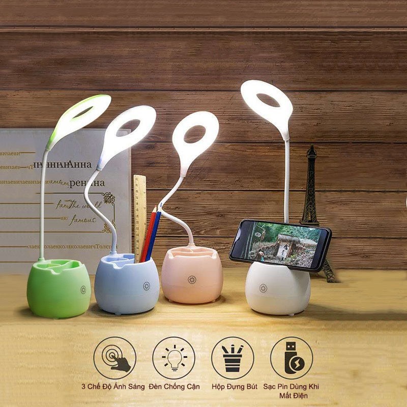 Đèn học chống cận có pin tích điện kiêm dock để điện thoại - DHTD02 - N Home