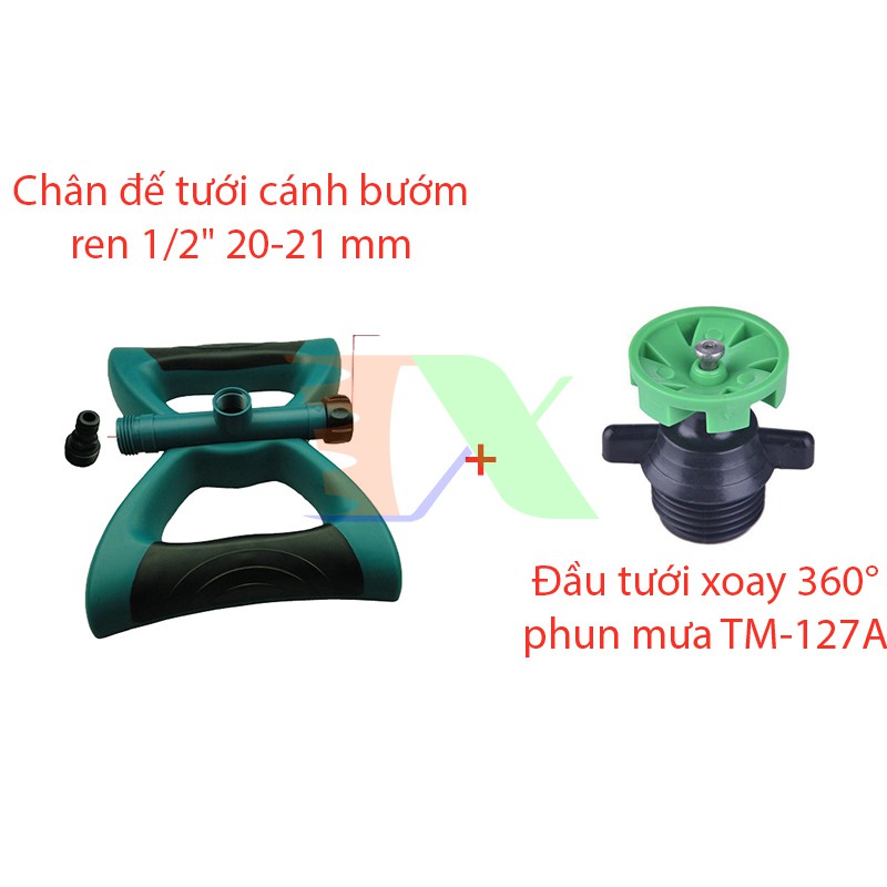 Đầu tưới xoay 360° phun mưa TM-127A, Tưới phun xòe  + Chân đế cánh bướm