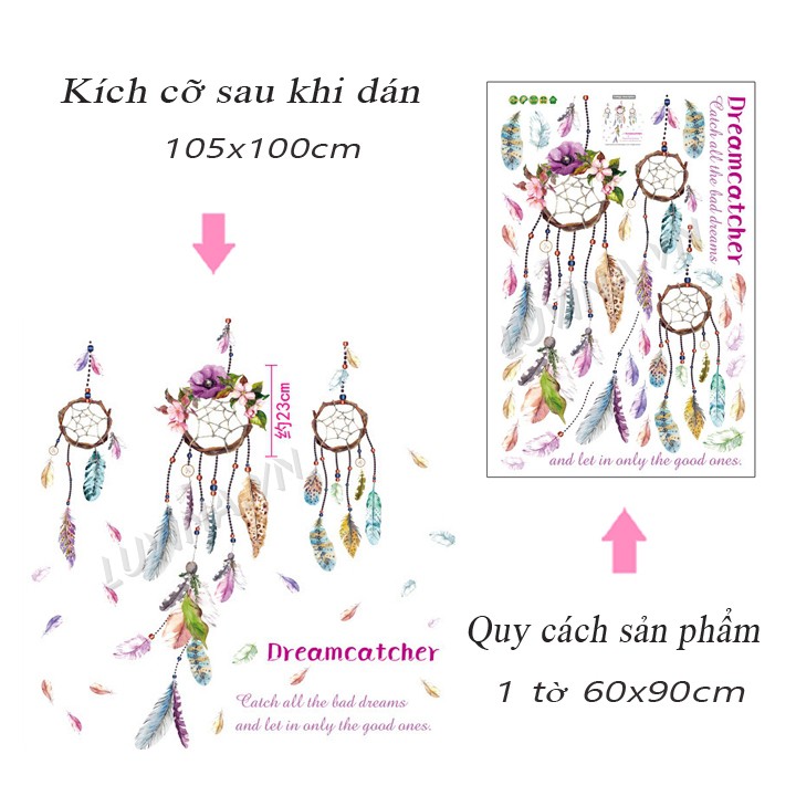 Decal dán tường trang trí phòng khách, phòng ngủ, phòng ăn,quán cafe - Vòng may mắn Dreamcatcher