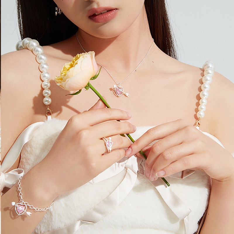 Khuyên Tai/Vòng Tay Hình Mũi Tên Cupid Đính Đá Zircon Hồng Quyến Rũ Thanh Lịch Dành Cho Bạn Gái