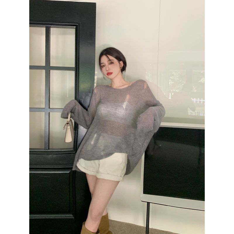 QADCOL Áo Thun Tay Dài Chống Nắng Dáng Rộng Xuyên Thấu Thời Trang Mùa Hè Cho Nữ