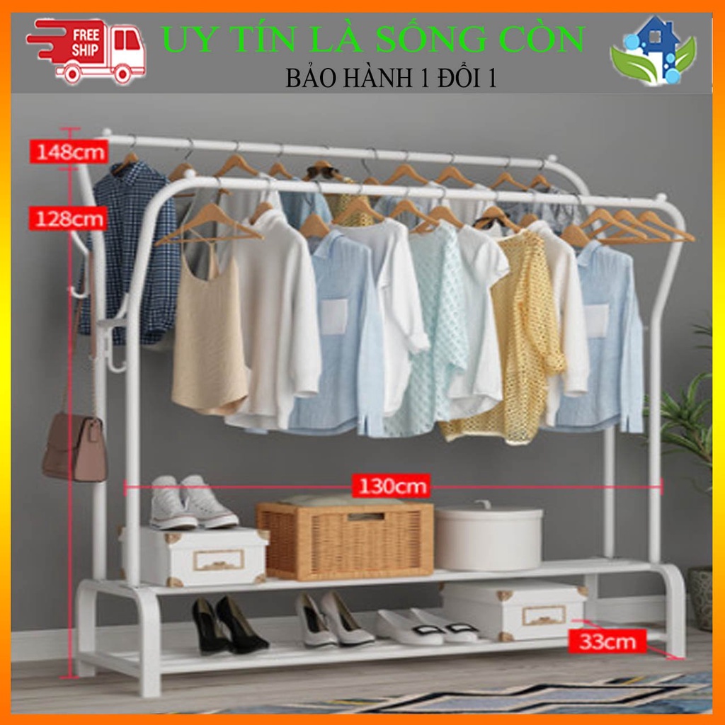 Giá Kệ Treo Quần Áo Thông Minh 2 Khung 2Tầng Có Kệ Để Giày Tiện Lợi