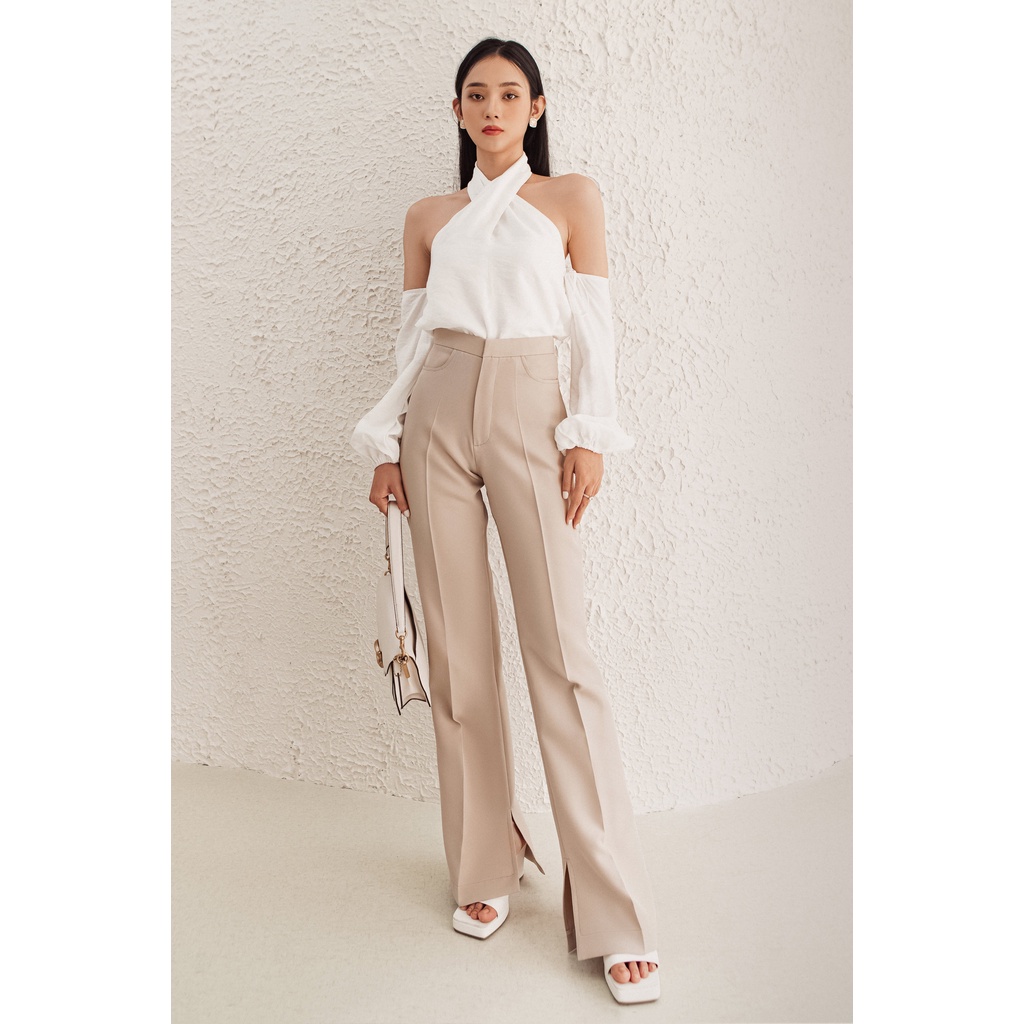 Quần ống rộng lưng cao xẻ tà EDINI - Q181