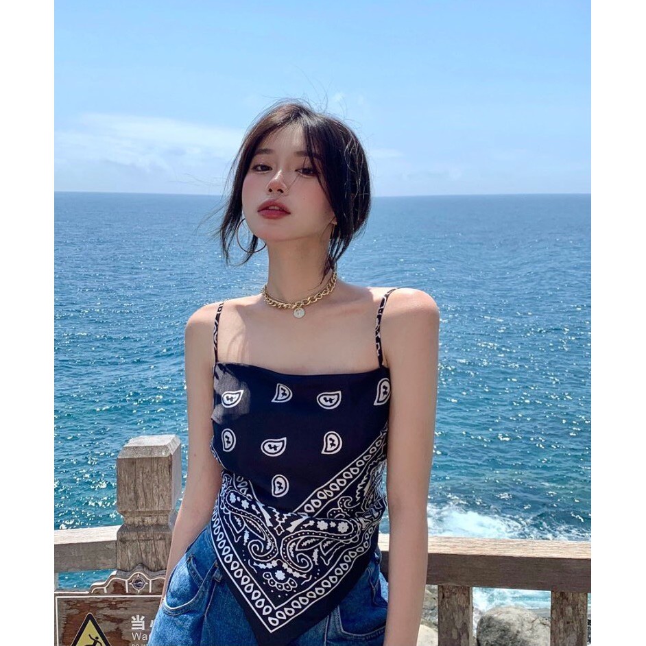 Áo Yếm Thổ Cẩm 1 Lớp PEONYB Nữ [FREESHIP]  Croptop 2 dây mặc đi biển họa tiết vintage bánh bèo, thun cá tính Ulzzang