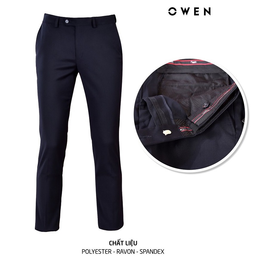 OWEN - Quần âu nam màu xanh đen Regular fit cạp tăng đơ co dãn