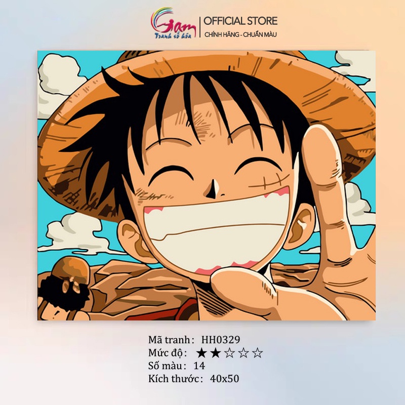 Tranh số hoá Gam Anime One Piece Monkey D. Luffy Mũ Rơm 40x50cm căng khung HH0329