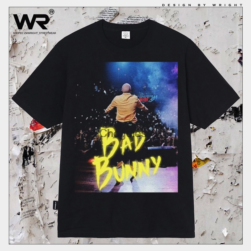 Áo thun Wright Bad Bunny ca sĩ rapper phong cách streetwear retro áo cotton cổ tròn