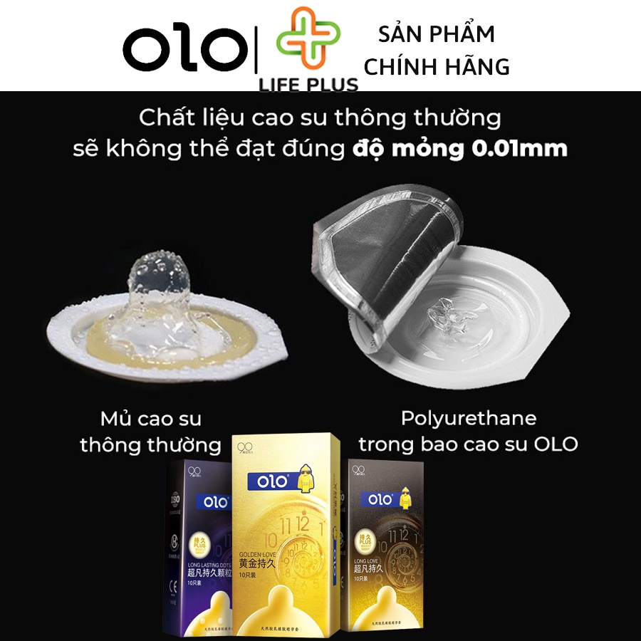 Bao Cao Su Siêu Mỏng OLO Golden Love Tăng Thời Gian QH, Nhiều Gel, Hộp 10 bcs - Tặng Bao Cao Su LP01 - Life Plus Store