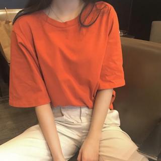 Áo thun nữ cổ tròn ngắn tay màu trơn