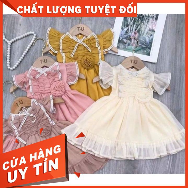 Váy công chúa thiết kế bé gái. Váy xoè bé gái. Váy tiểu thư bé gái. váy xoè tay cánh tiên cho bé. Váy hoa nổi cho bé