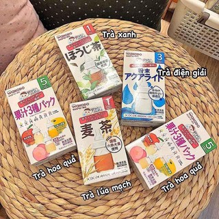 Trà Wakodo cho bé vị lúa mạch, vị hoa quả, trà điện giải date T7/2021