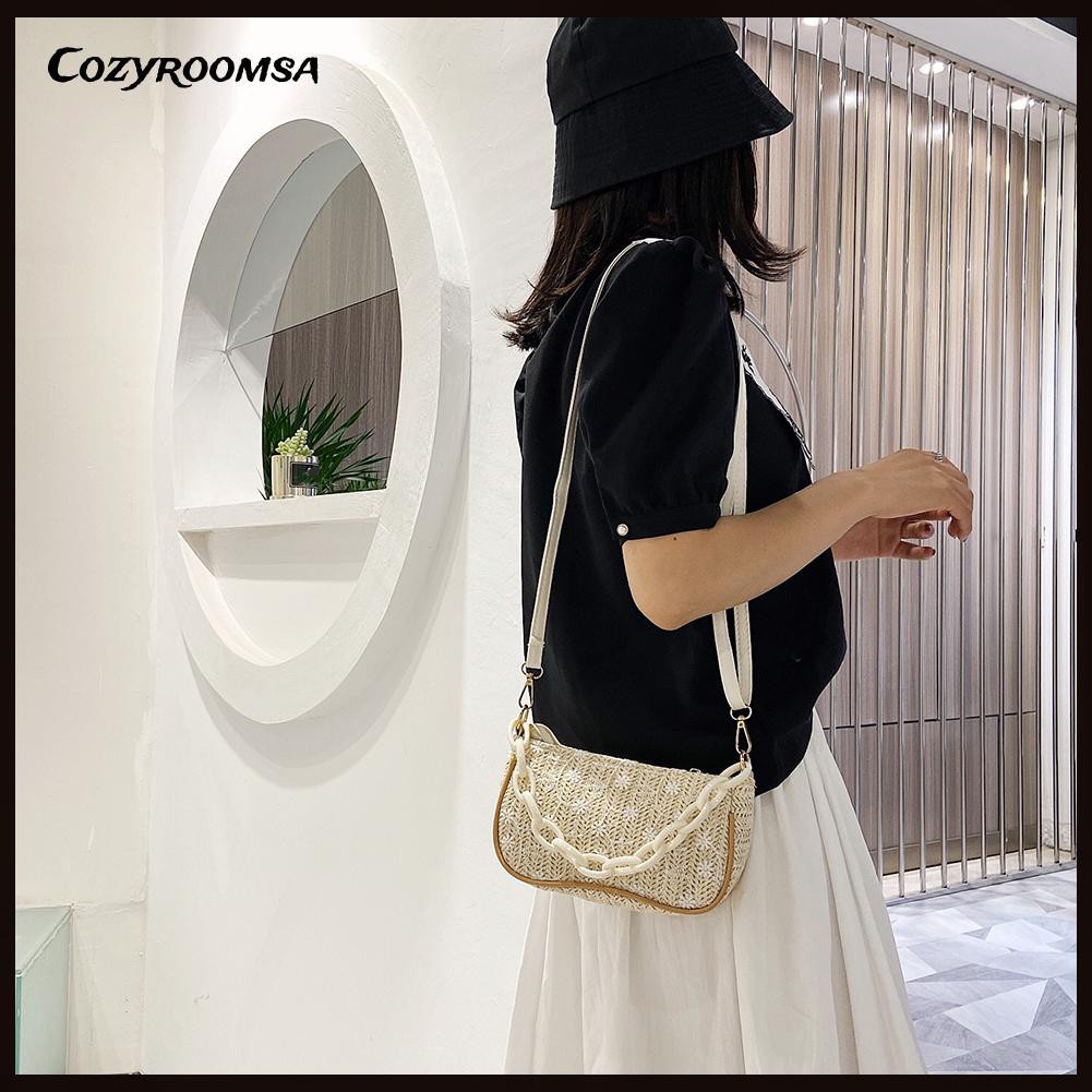 Fashion Women PU Woven Lace Flower Shoulder Crossbody Bag Chain Handbag