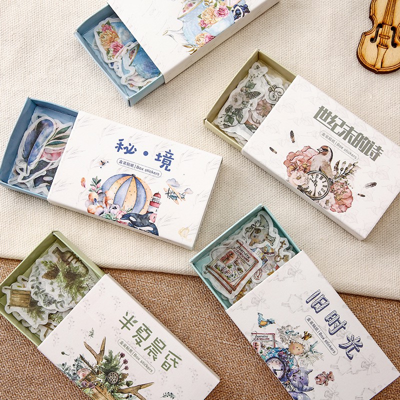 Hộp 40 sticker dán trang trí planner, scrapbook Nhiều Chủ Đề