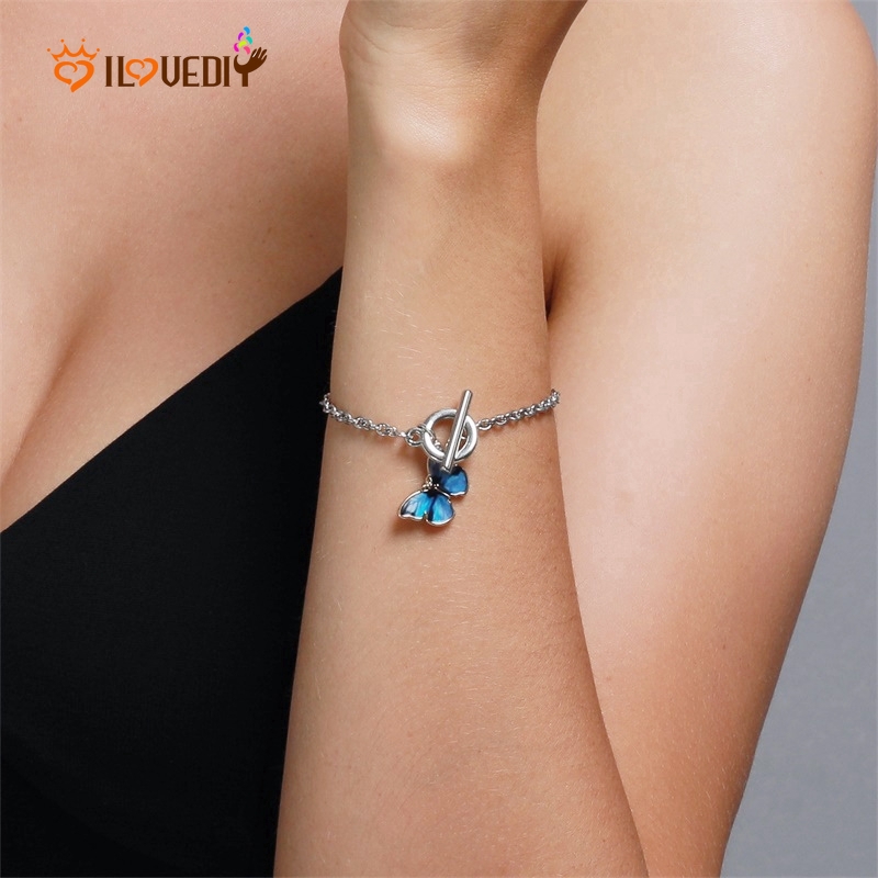 Vòng Tay Kim Loại Mặt Hình Bướm Phong Cách Harajuku Dành Cho Nữ