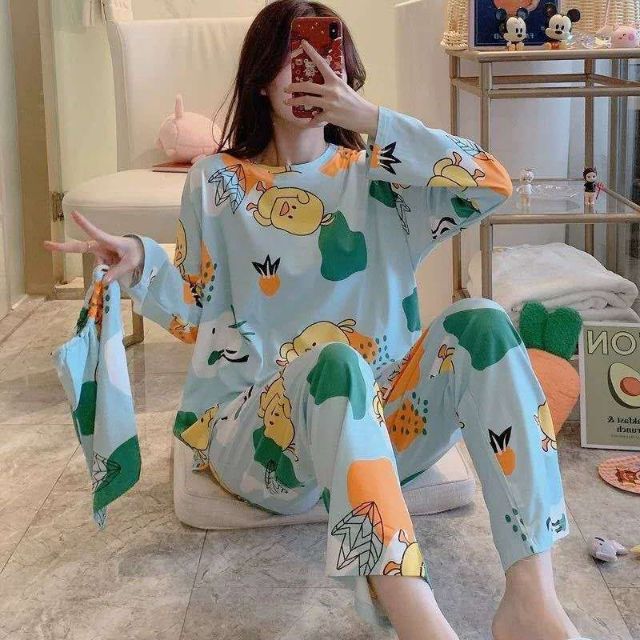 Bộ quần áo ngủ thun dài tay thu đông các hình cute