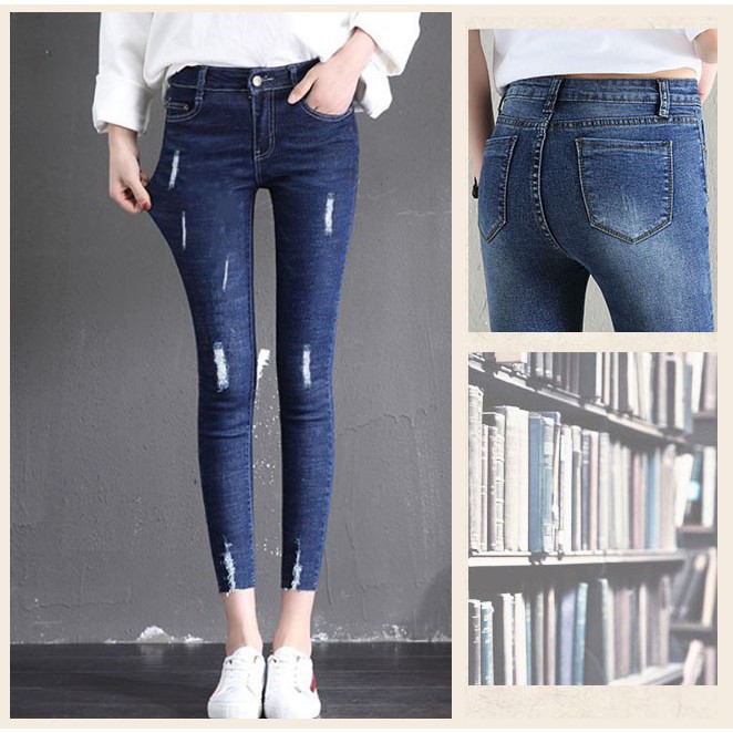 Quần Jean Lững Nữ Quần 9 Tấc Nữ Chất Bò Lưng Cao Dáng Skinny