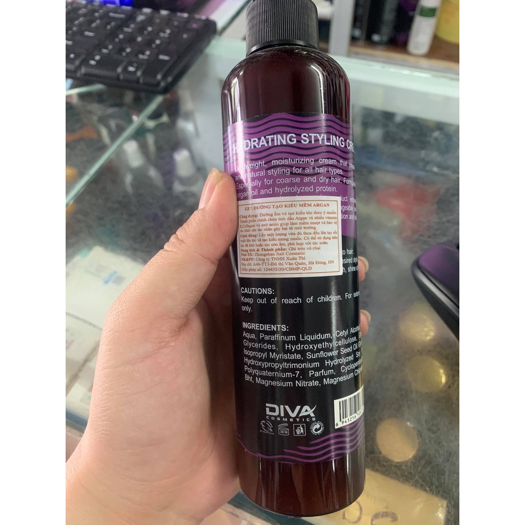 Gel dưỡng tóc DIVA Argan Oil tạo kiểu dùng cho tóc xoăn mềm mại dạng chai 235ml