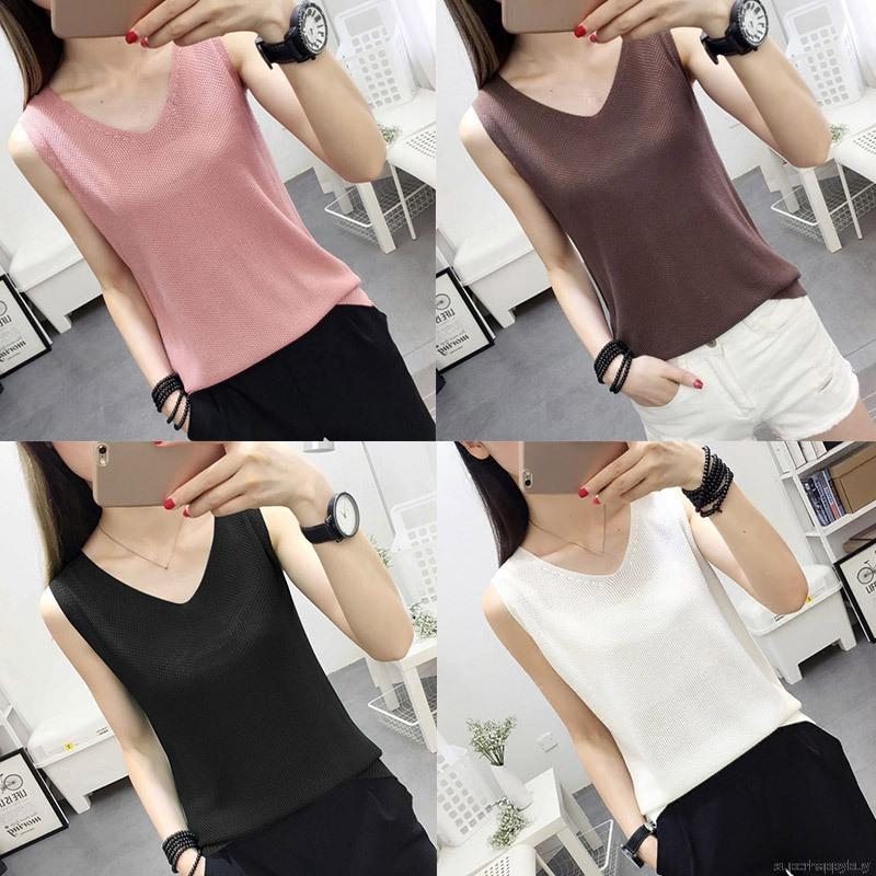 Áo tank top không tay cổ chữ V màu trơn thời trang cho nữ