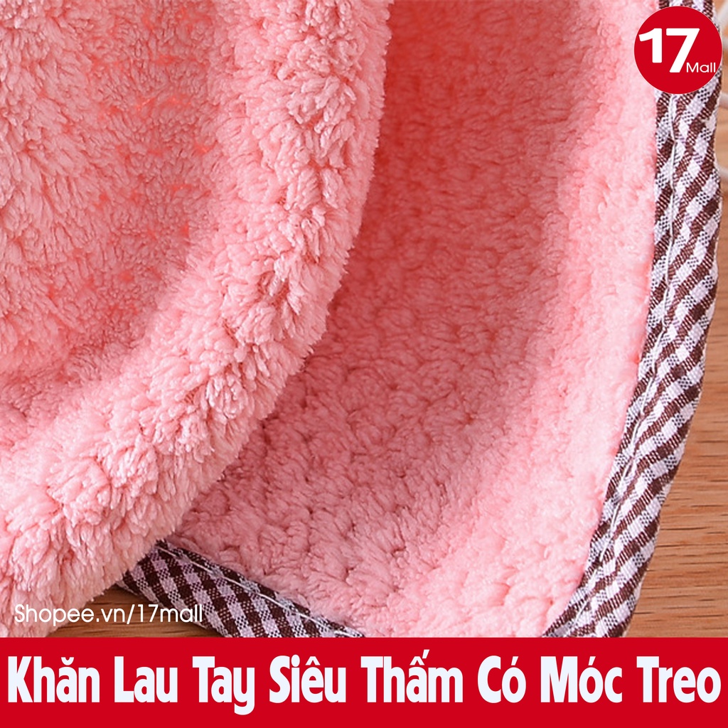 Khăn lau tay nhà bếp siêu thấm, nhanh khô, có móc treo mềm mịn, khăn lau đa năng vuông 🛒17Mall