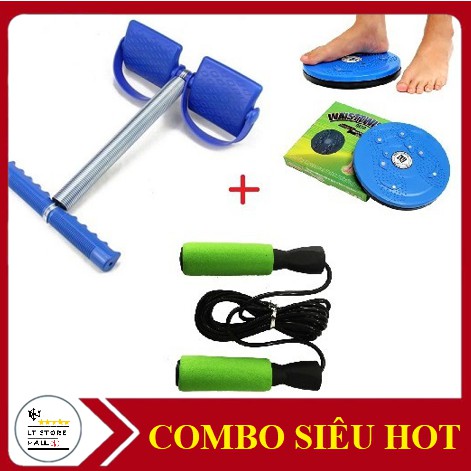 Combo bộ 3 dụng cụ tập thể dục tummy trimmer + đĩa xoay eo 360 độ + dây nhảy thể dục