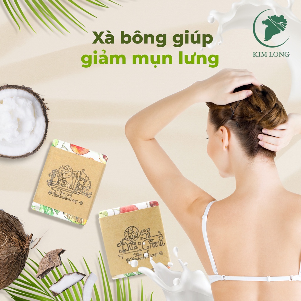 Combo 2 Xà Bông Kim Long Tinh Khiết Thuần Chay 100% Tẩy Da Chết Thoáng Lỗ Chân Lông Giảm Mụn Lưng 100g