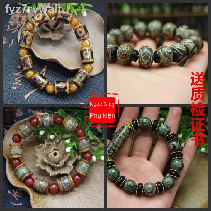 Vòng tay hạt dzi cổ Tây Tạng đá thô ba mắt chín nam và nữ trung thực mã não chalcedony tự nhiên
