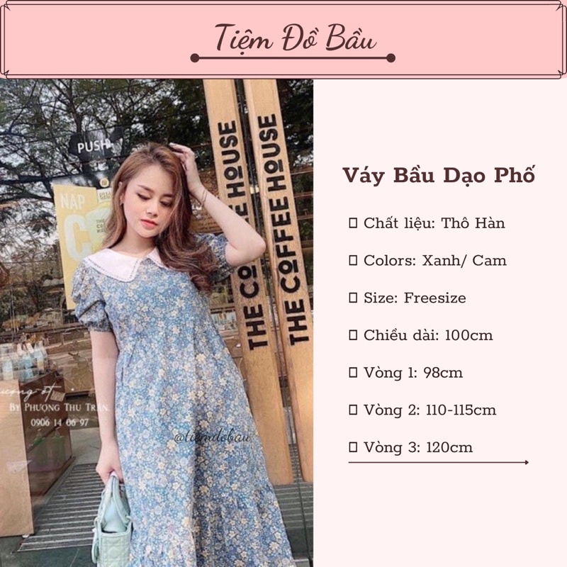 Váy bầu công sở Hàn Quốc hoa nhí cổ bẻ xinh thời trang nữ suông giá rẻ