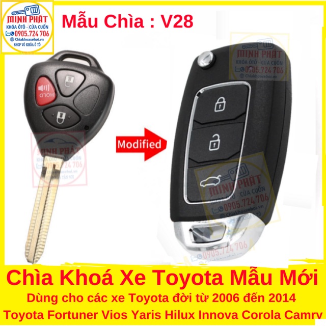 Chìa Khoá Gập Xe Toyota Innova, Vios, Fortuner, Camry, Corolla Altis, Yaris, Hilux 2006 - 2015