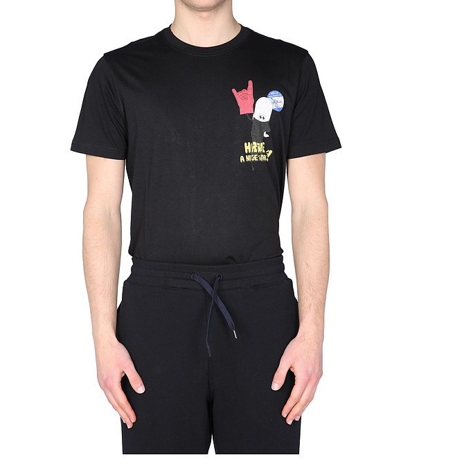 Áo Thun Cotton Tay Ngắn Màu Đen In Chữ ps by Paul Smith Thời Trang Cho Nam Giới