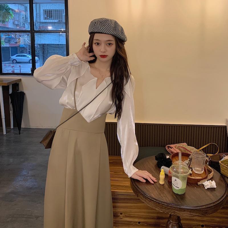 Bộ áo sơ mi + đầm yếm thời trang Hàn Quốc cho nữ (Có bán lẻ)