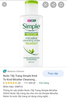 Nước Tẩy Trang Simple Micellar 200ml