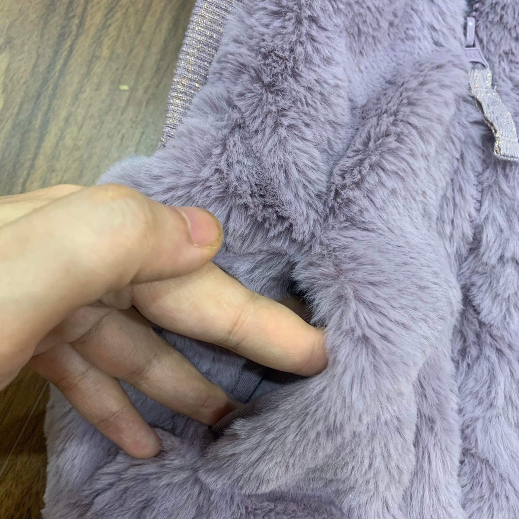 Áo gile lông tím có mũ cho bé gái 2-8y