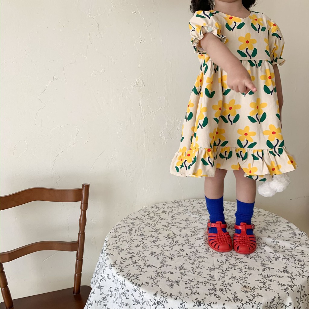 Váy công chúa cho bé gái, váy họa tiết hoa vàng mềm mịn SEKA KIDS -  2103.04