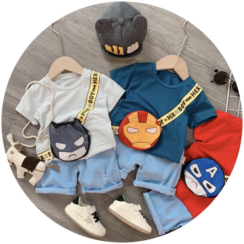 Set quần áo trẻ em💕𝑭𝑹𝑬𝑬𝑺𝑯𝑰𝑷💕♥áo có túi BatMan,đủ màu,vải cotton thấm hút ,an toàn cho bé