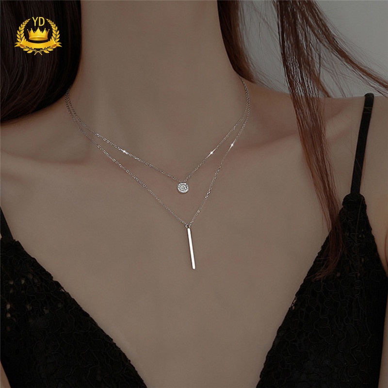 Vòng cổ Hai Lớp Mặt Vuông Đính Đá Thời Trang Dành Cho Nữ