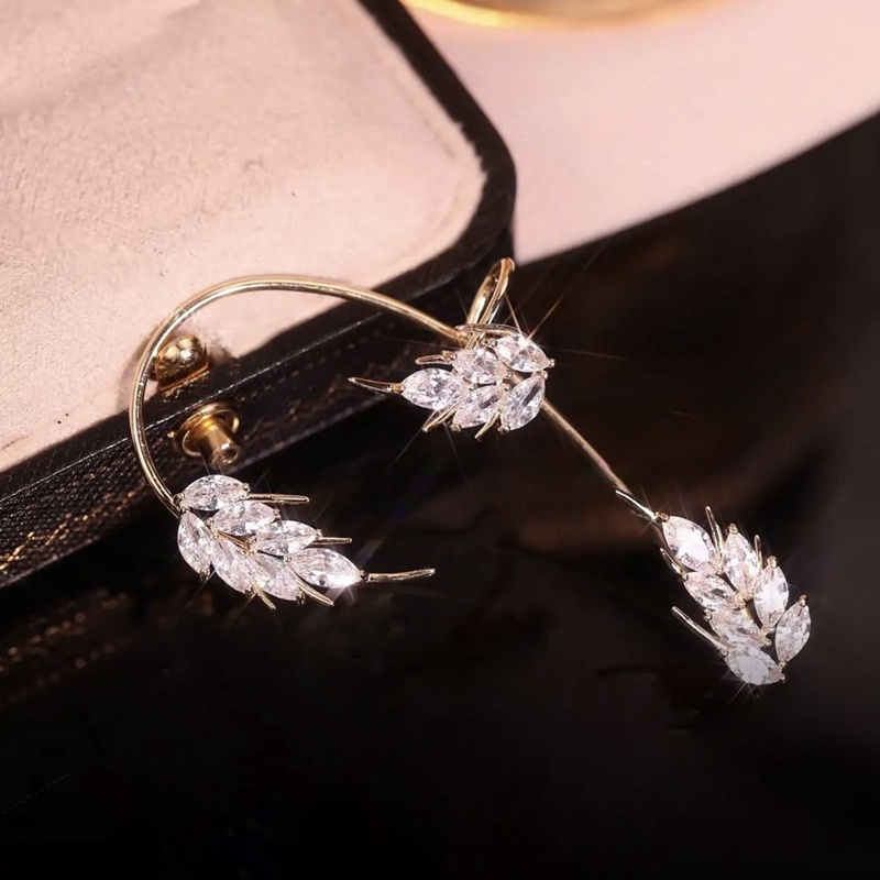 Khuyên Kẹp Vành Tai Không Xỏ Lỗ Màu Bạc Đính Đá Zircon Lấp Lánh Thời Trang Dự Tiệc Cưới Cho Bạn Gái