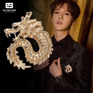 Lapel pin hình rồng uy vũ màu sắc giả cổ, ghim cài áo chú rể, trâm cài áo vest cưới