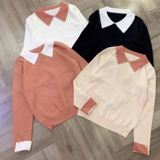 Áo len cổ đính hạt ngọc
