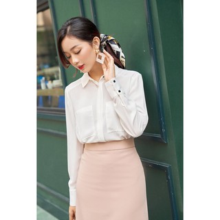 Áo sơ mi lụa cát trắng jee