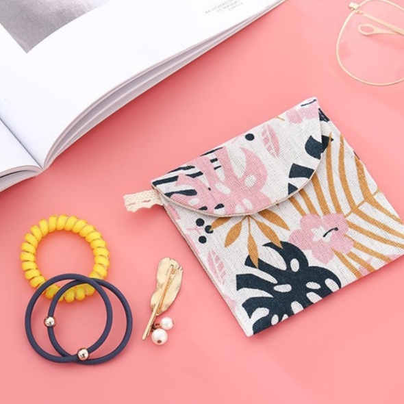 Túi Cotton Đựng Băng Vệ Sinh Họa Tiết Hoạt Hình Xinh Xắn Dành Cho Bé Gái
