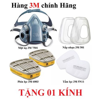 ( Chính hãng ) Bộ Mặt Nạ Phòng Độc 3M 7501 Kèm Theo Phin Lọc 3M 6003 + Đầy Dủ Phụ Kiện - Phun Thuốc Sâu ,Phun Sơn