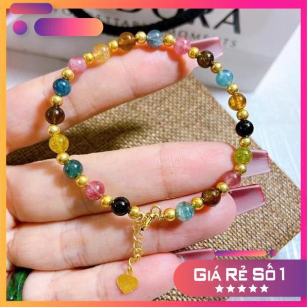 Freeship Vòng tay đá tourmaline 5 li mix bi bạc xi vàng Hàng bán chạy