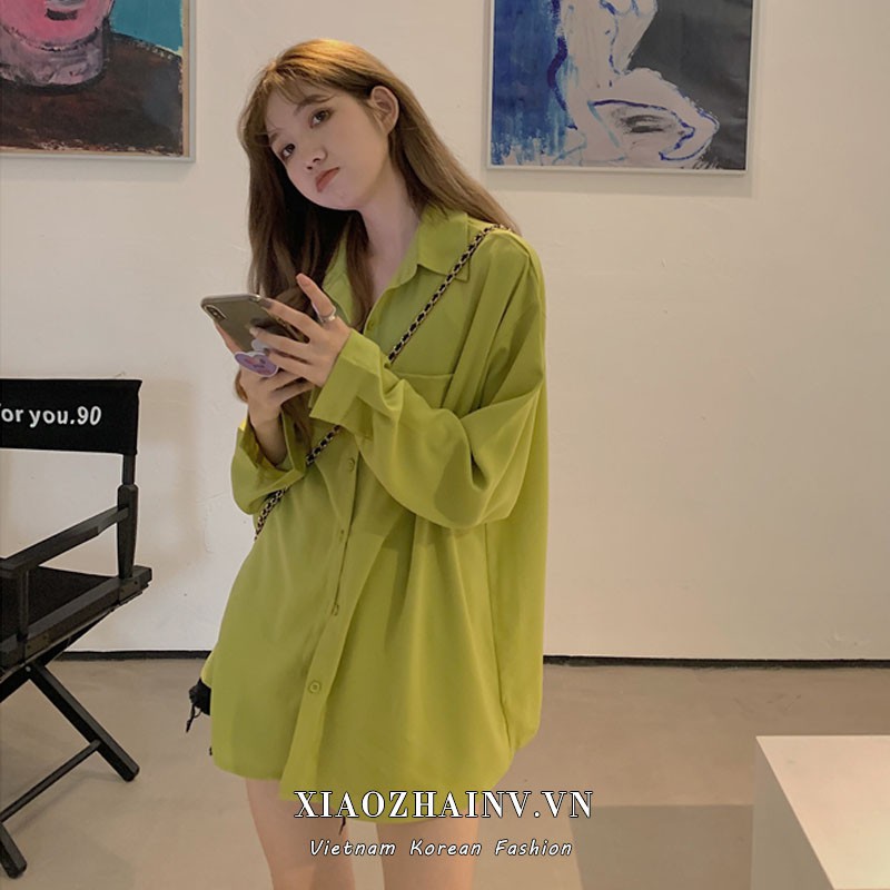 Áo sơ mi XIAOZHAINV tay dài dáng rộng màu trơn thời trang cho nữ